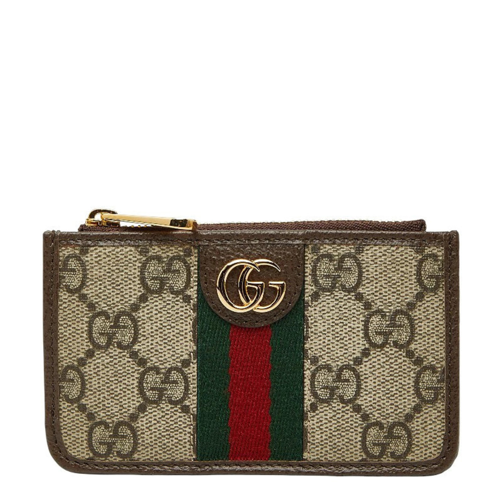 Gucci Ophidia GG Supreme coin case Wallet Card Beige Cream Brown Leather